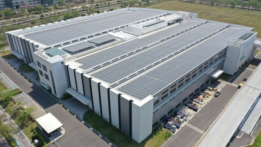 solar panels on a modern factory building