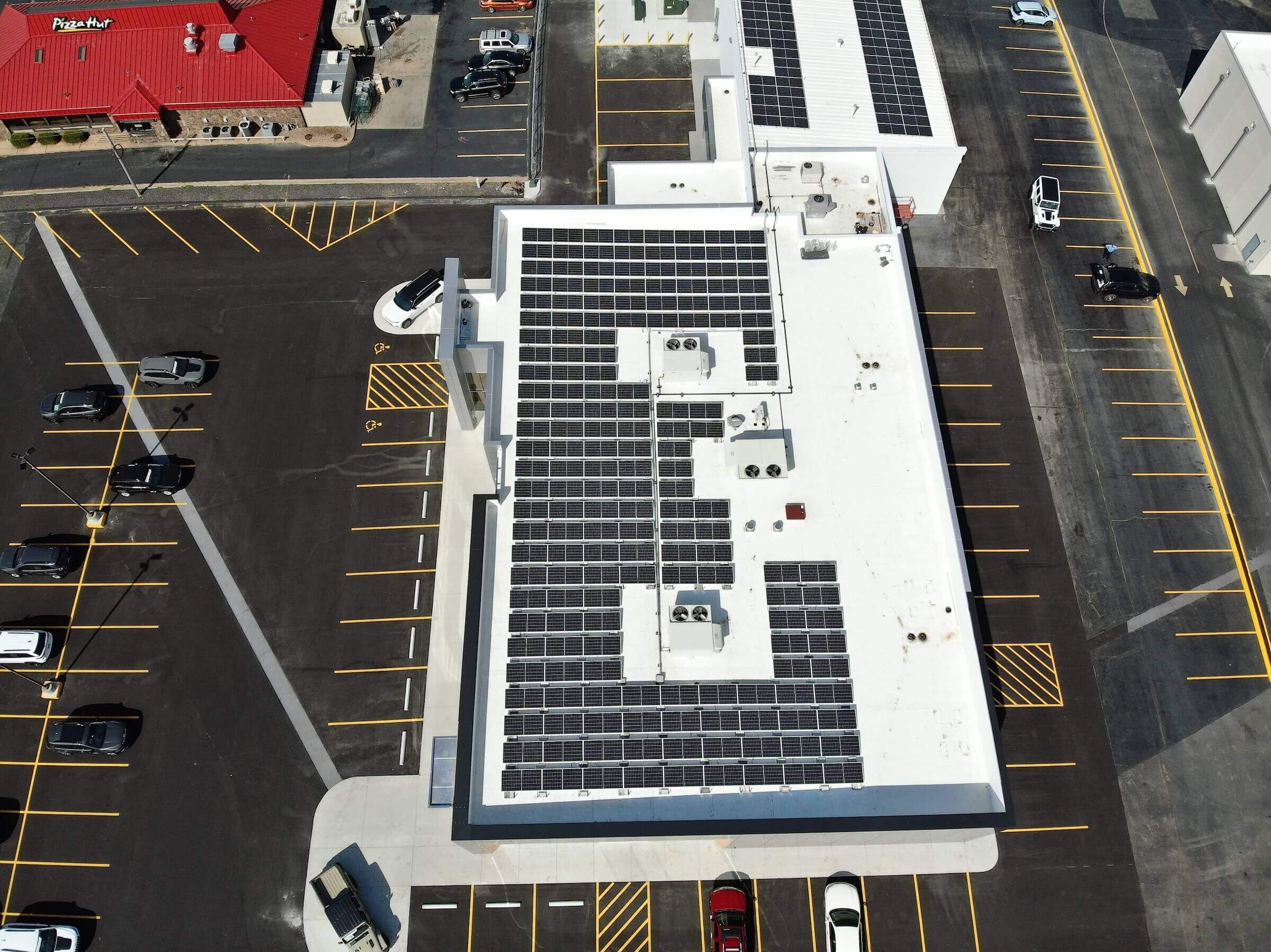 solar array on a commercial building rooftop